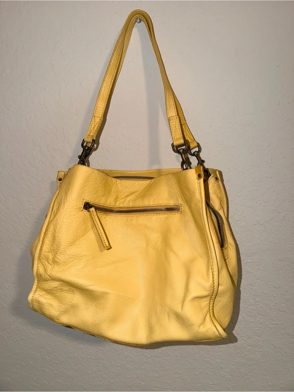 American Leather‎ Co. Yellow Leather Hobo Shoulder Bag Large Soft Pebbled purse
